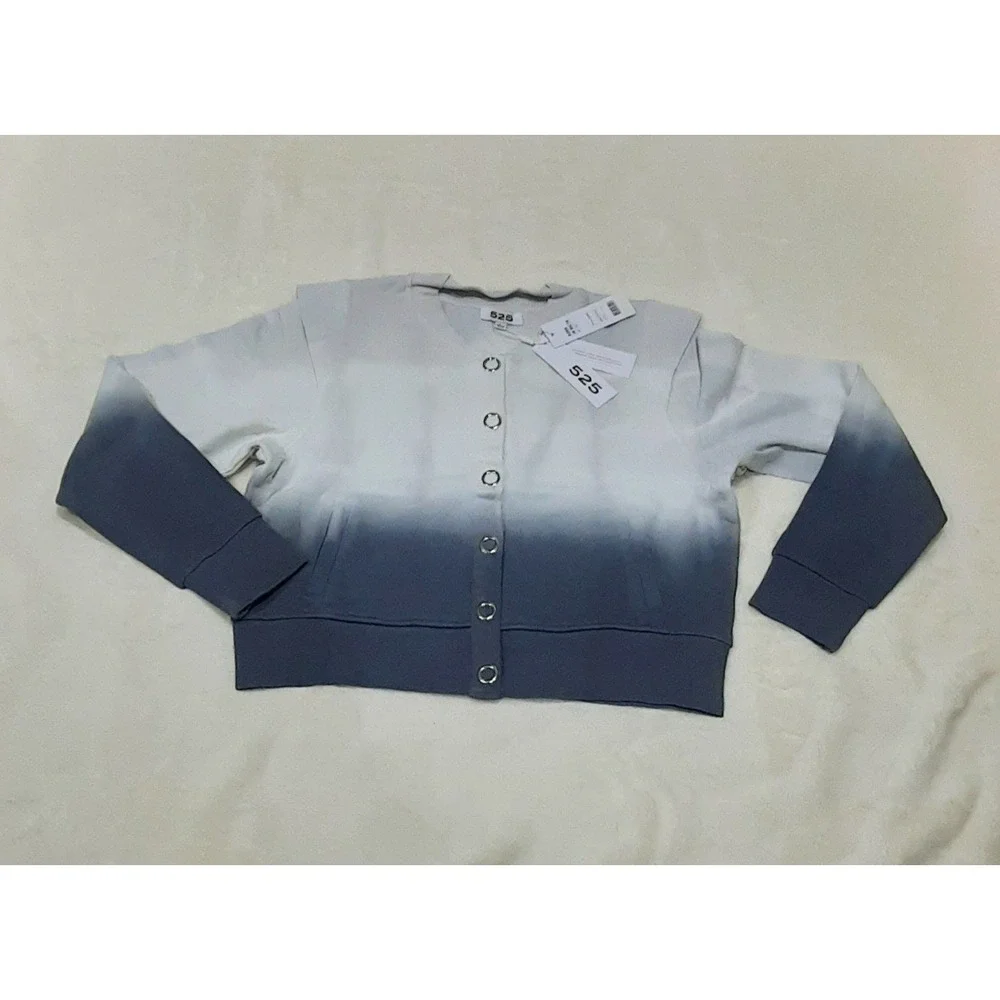 525 Women's Gray White Tie Dye Snap Front Dip Dye Sweater Size L New With Tags‎